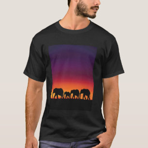 Elefantensilhouette Sonnenuntergang Wildlife-Kunst T-Shirt