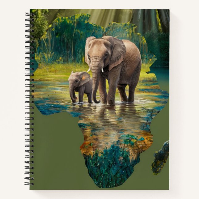 Elefantenspaziergang durch afrikanische Gewässer Notizbuch (Vorderseite)