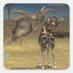 Elefantensprünge über Giraffe Quadratischer Aufkleber