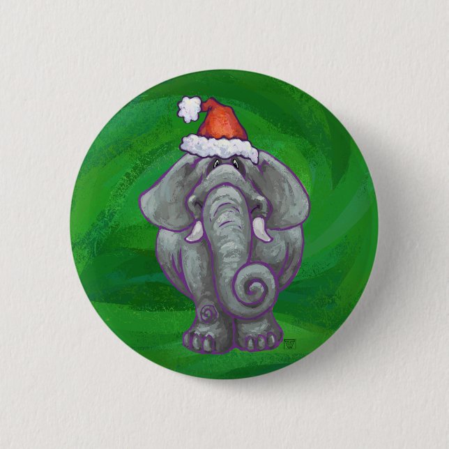 Elefantenweihnacht auf Grün Button (Vorderseite)