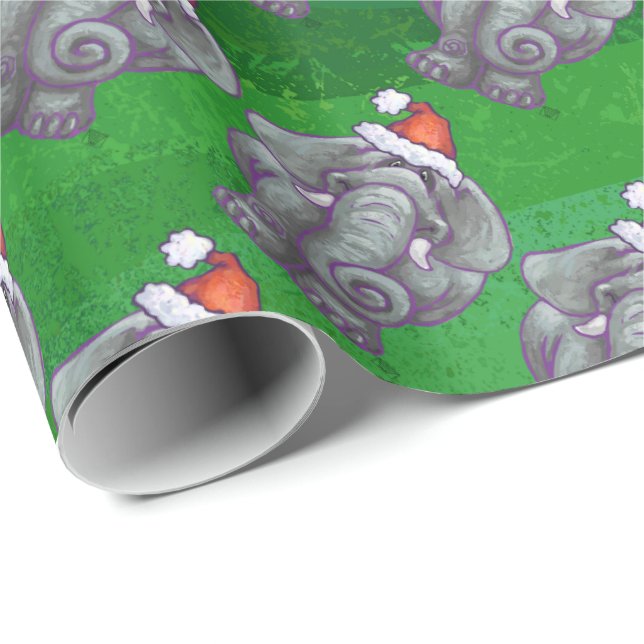 Elefantenweihnacht auf Grün Geschenkpapier (Rolleneckpunkt)