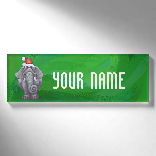 Elefantenweihnacht auf Grün Namenschild (Vorderseite)