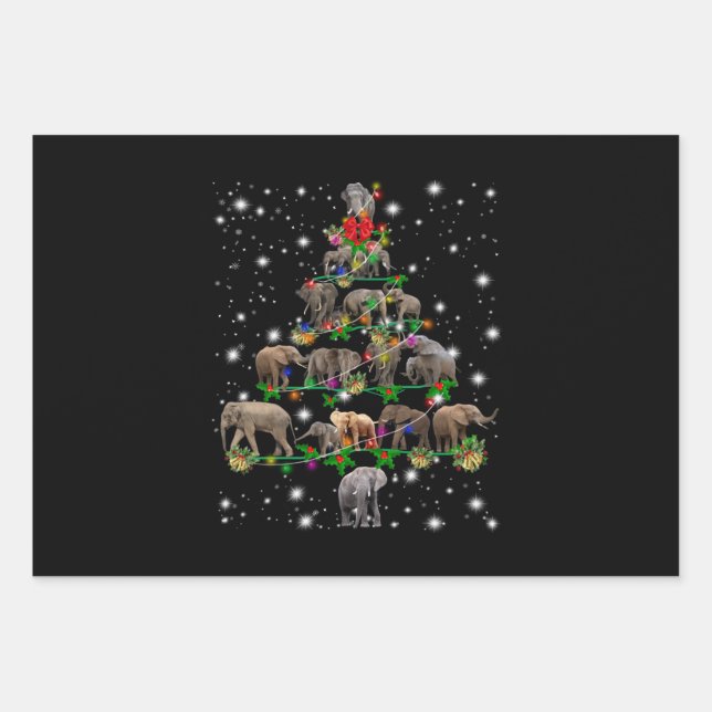 Elefantenweihnachtsbaum mit leuchtendem Licht Geschenkpapier Set (Vorderseite)