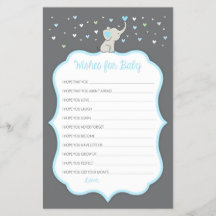 Elefantenwünsche für Babykarten, Baby Shower Game