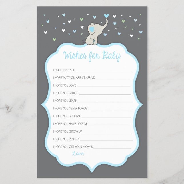 Elefantenwünsche für Babykarten, Baby Shower Game Flyer (Vorne)