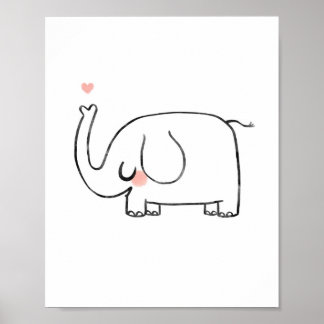 Elefantes Kinderzimmer niedliche Wandkunst Herz Poster