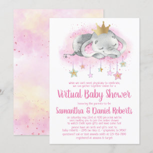 Elefantinnen-Prinzessin Virtuelle Babyparty-Einlad Einladung