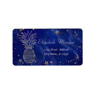 Elegan Ananas Cool Stars Navy Blue Adressaufkleber