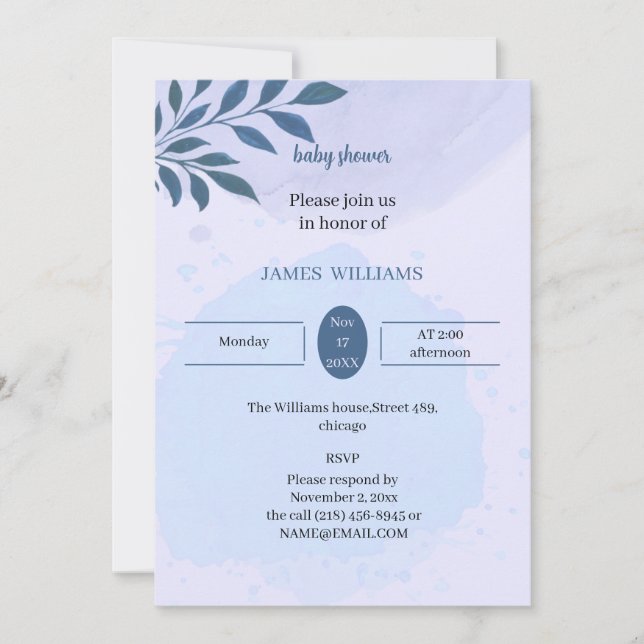 Elegan Blue Aesthetic Customized Baby Shower Einladung (Vorderseite)