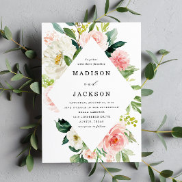 Elegan Blush Pink und White Floral Frame Wedding Einladung