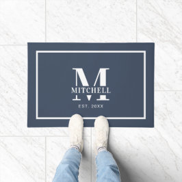 Elegan Mit Monogramm Navy Blue Custom Family Name Fußmatte