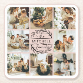 Elegan Modern Blush Pink Monogram Family Foto Rechteckiger Pappuntersetzer