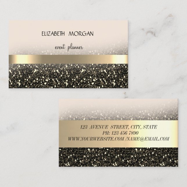 Elegan Modern Glittery Bokeh ,Gold Streifen Visitenkarte (Vorne/Hinten)