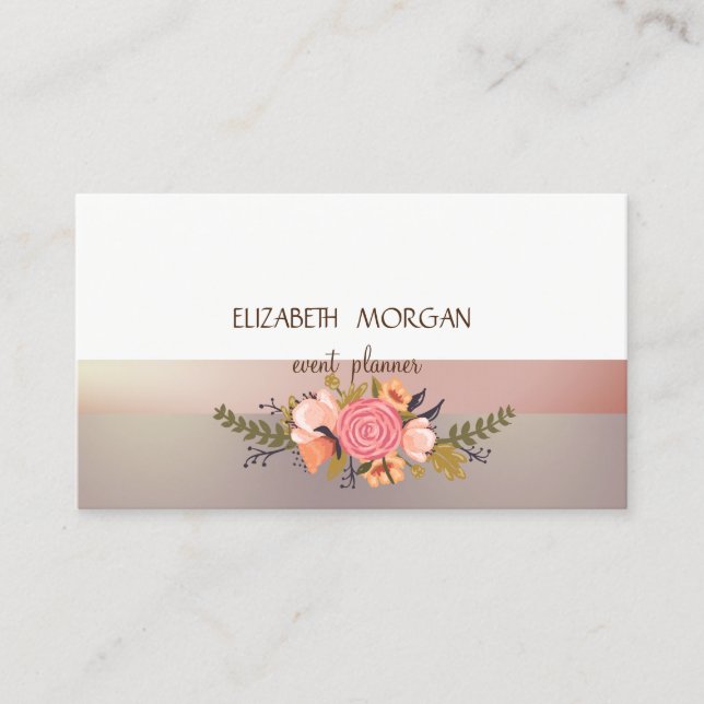 Elegan Modern Pink Strip, Aquarell Blume Visitenkarte (Vorderseite)