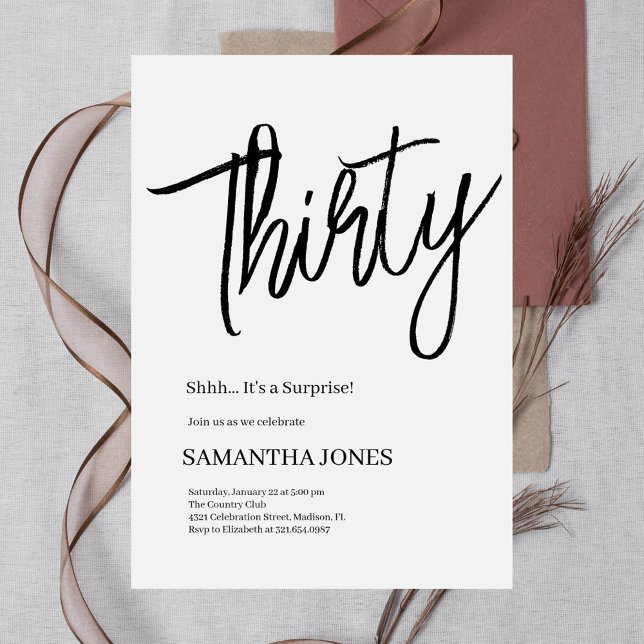 Elegan White and Black 30. Geburtstag Party Einladung (Von Creator hochgeladen)