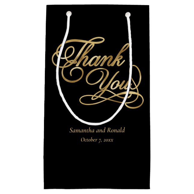 EleganBlack and Imitats Gold Calligraphy Vielen Da Kleine Geschenktüte (Vorderseite)