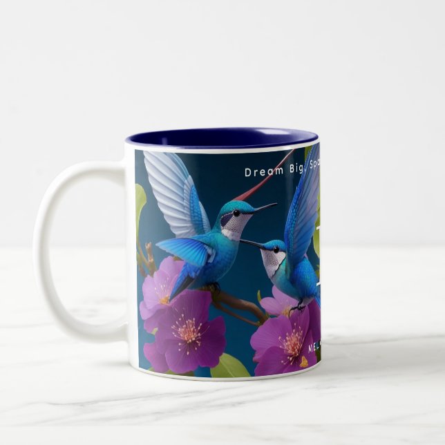 EleganBlue Lila Funny Hummingbird Monogram Zweifarbige Tasse (Links)
