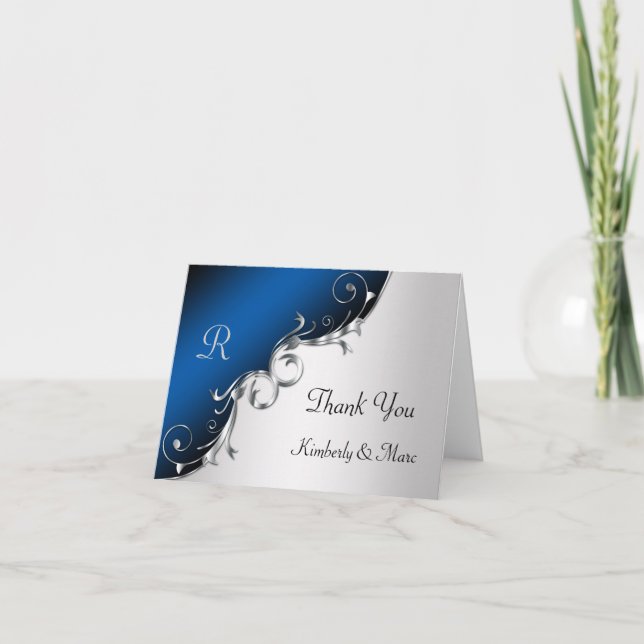 EleganBlue und Silver Wirbel Vielen Dank an Ihre K Dankeskarte (Vorderseite)