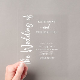 EleganBold White Script Wedding Clear Acryleinladungen