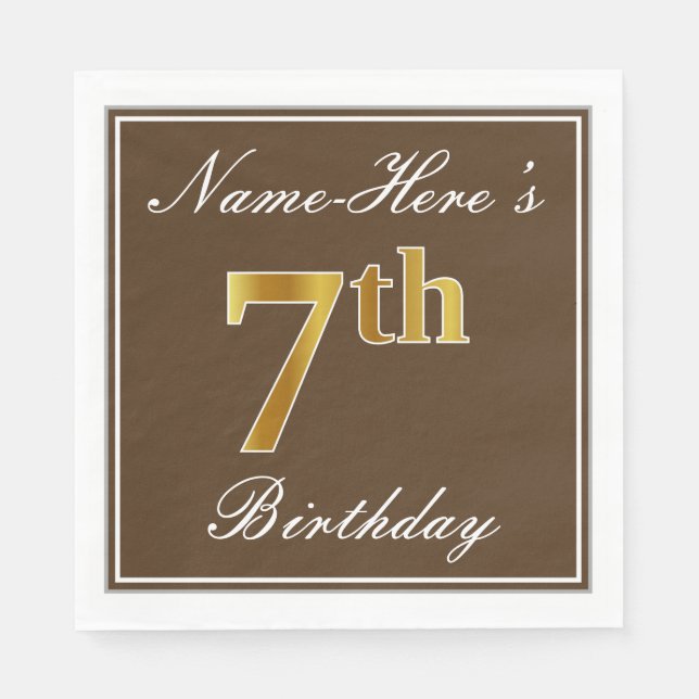 Eleganbraun, Imitate Gold 7. Geburtstag; Individue Serviette (Vorderseite)