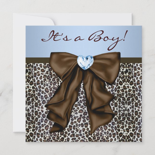 Eleganbraun und Blue Leopard Baby Dusche Einladung (Vorderseite)