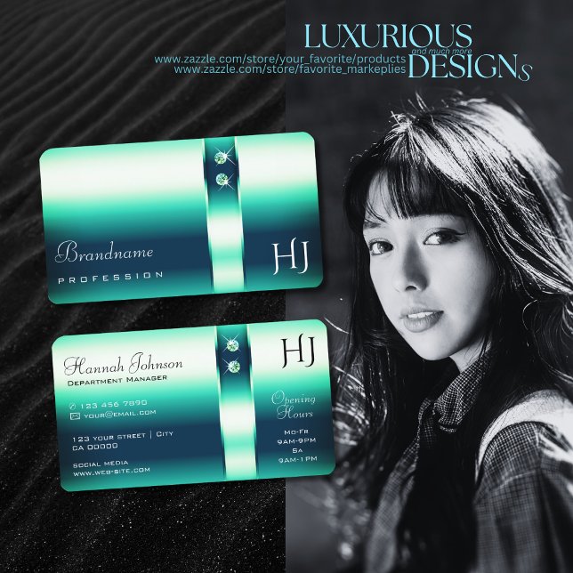 Elegance Aquamarin Gradient Shimmery Diamonds Init Visitenkarte (Von Creator hochgeladen)