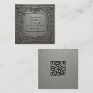 Elegance auf einer Budget Silver QR Code Business Quadratische Visitenkarte