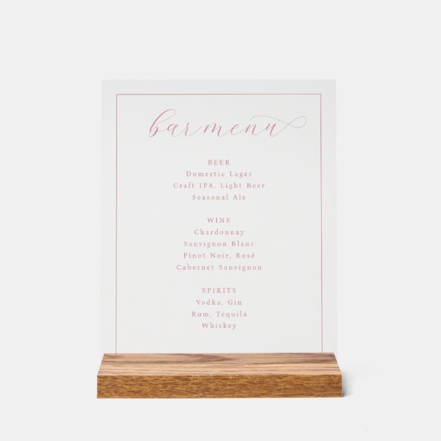 Elegance Black Calligraphy Bar Menu Acrylschild (Vorderseite)