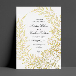 Elegance Black Florals GOLD Wreath Wedding Folieneinladung