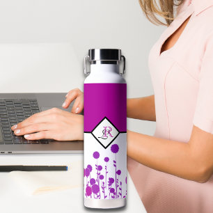 Elegance Blooms: Personalisiertes Monogramm Trinkflasche