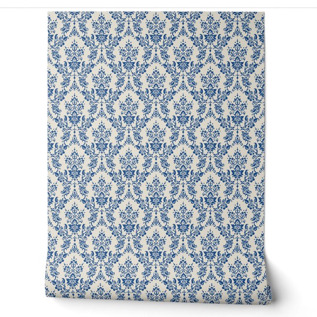 ELEGANCE Blue Damask Nahtloses Muster Tapete (Abrollen)