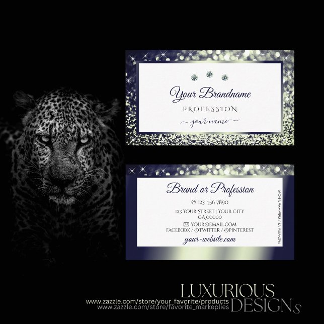 Elegance Blue Silver Ombre White Glitzer Diamonds Visitenkarte (Von Creator hochgeladen)