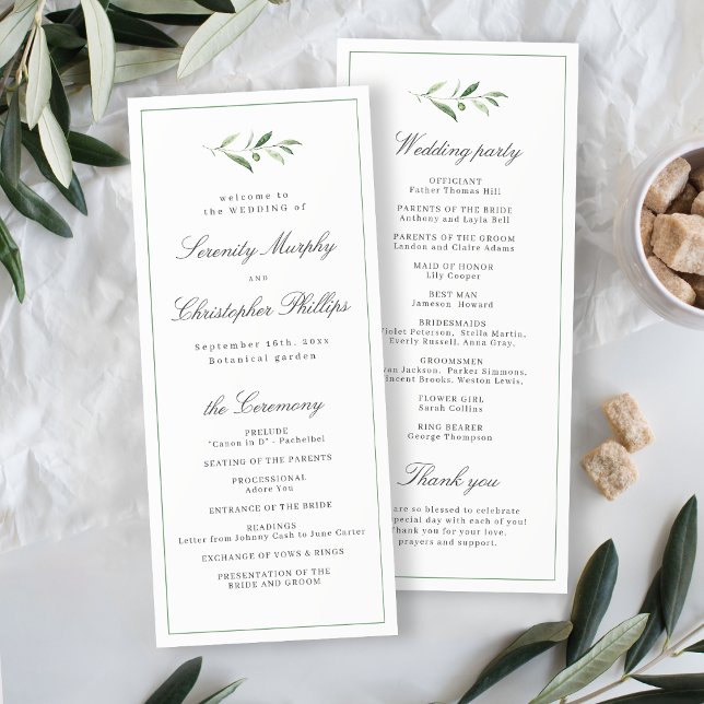 Élégance classique Script Programme de mariage ver (Classic Elegance Script Greenery Wedding Program)