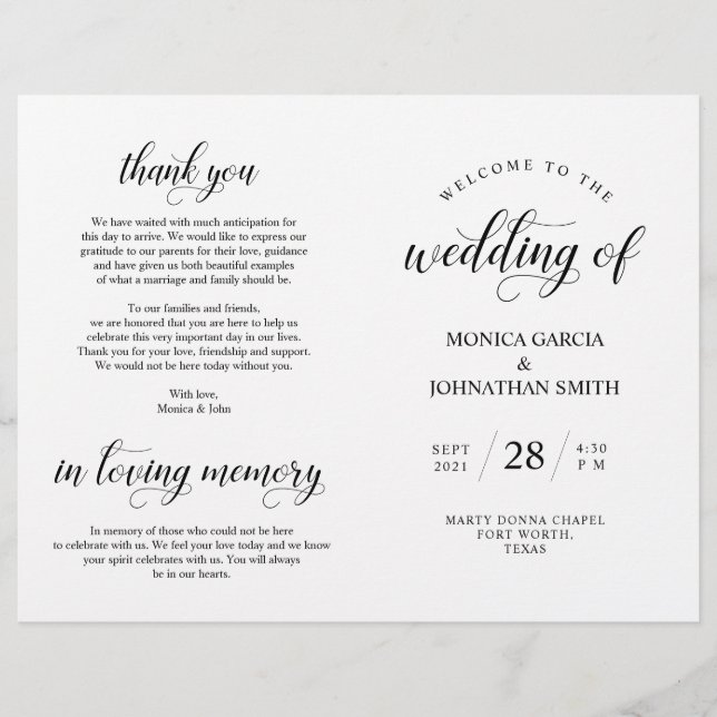 Elegance Classy Mariage Ceremony programme pliable (Devant)