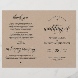 Elegance Classy Mariage Ceremony Programme pliable