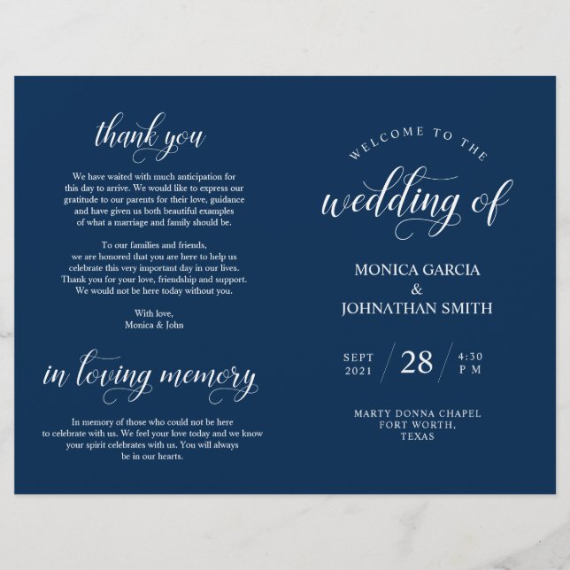 Elegance Classy Wedding Zeremony faltbares Program (Vorderseite)