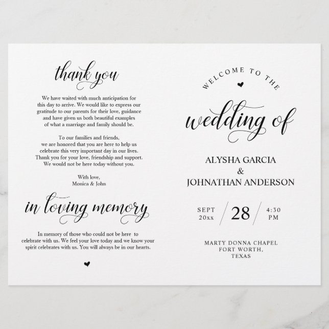 Elegance Classy Wedding Zeremony Foldable Programm (Vorderseite)