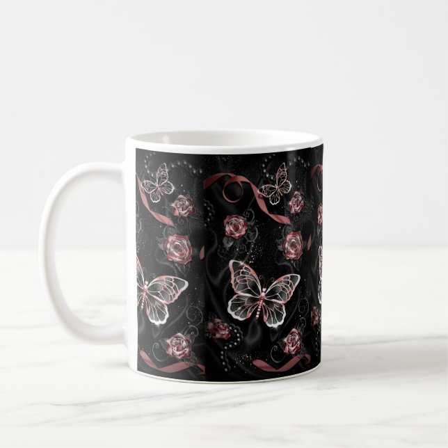 Élégance combante : Mug à papillon noir" (Gauche)