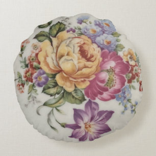 Élégance : Coussin Rond Inspiré Porcelaine