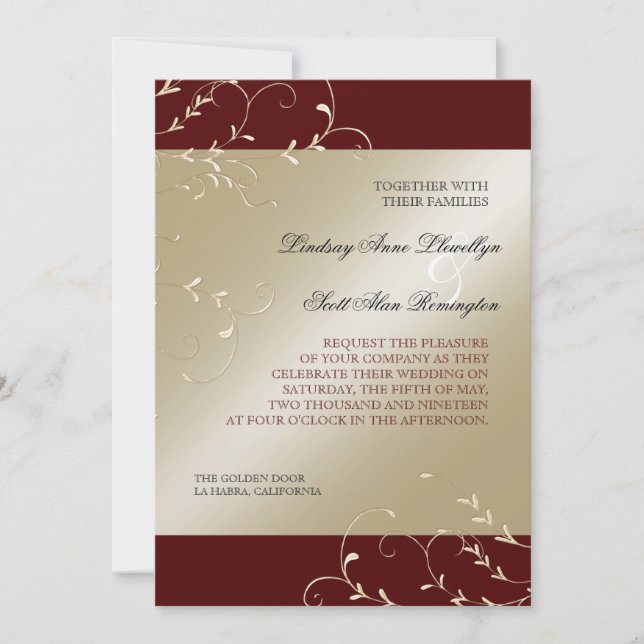 Elégance Cravate Noire, Cartes de Mariage Rouge Bo (Devant)