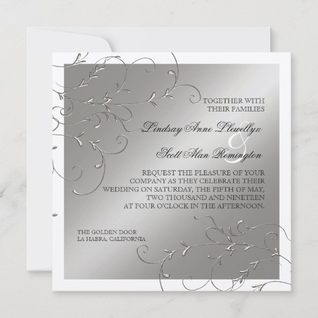 Elégance Cravate Noire, Invitations Mariage Argent (Devant)