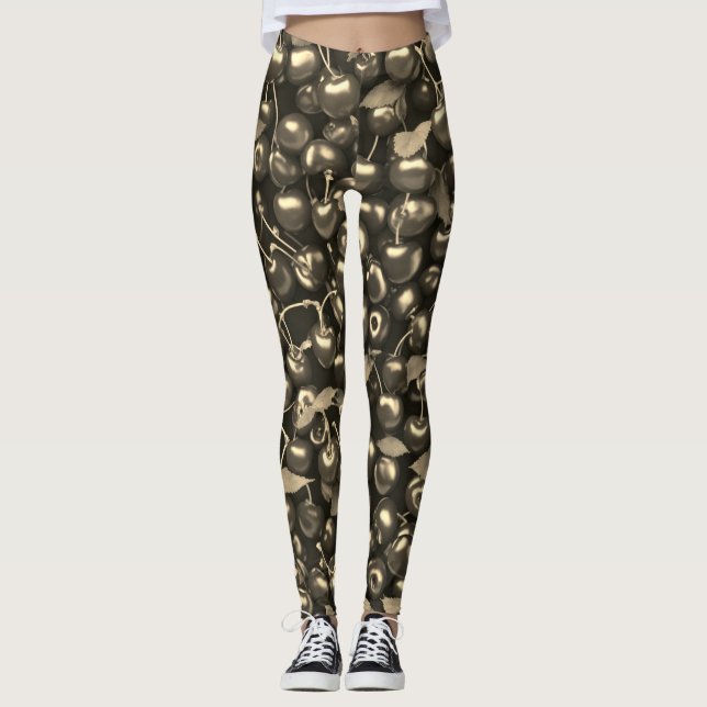 Élégance de la fleur de cerisier : Leggings noirs (Devant)