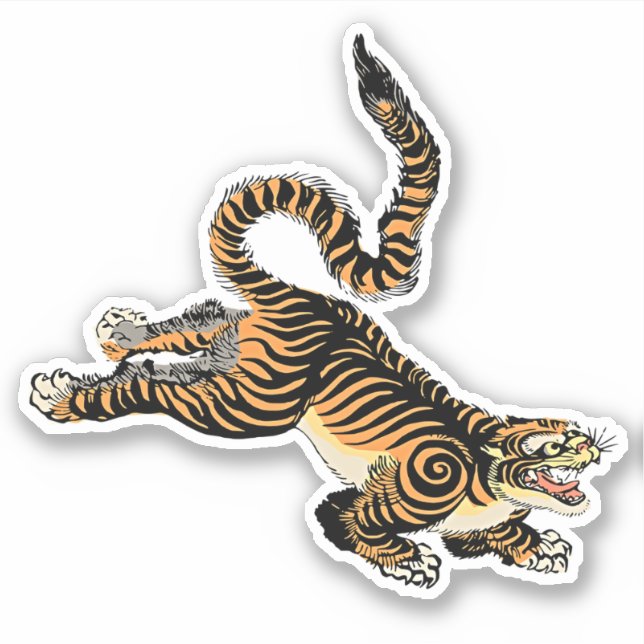 Élégance du feu : Autocollant japonais de tigre (Devant)