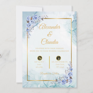 Elégance en bleu : Faire-part de mariage avec marb