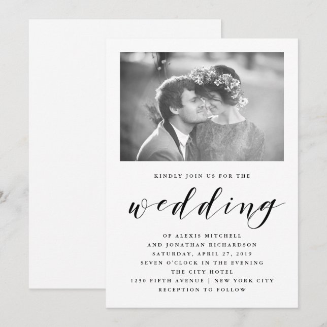 Élégance| Faire-part de mariage avec photo (Devant / Derrière)