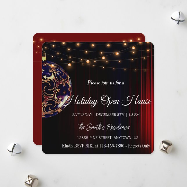 Élégance festive rouge de la carte de vacances de  (Devant/Arrière en situation)