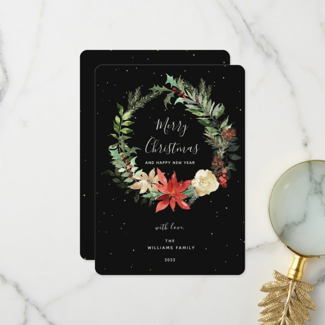 Elegance Frohe Weihnachtsfeier Black Golden Card Dankeskarte (Vorderseite/Rückseite Beispiel)