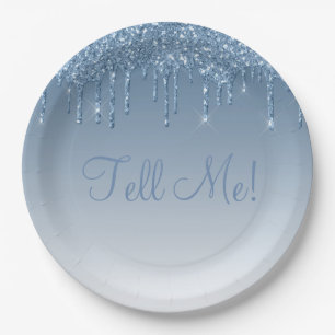 Elegance Ice Blue Glitzer Ombré Geburtstagsschrif Pappteller