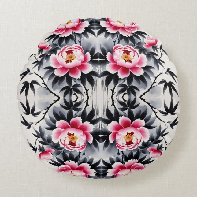 Elegance in Bloom: Floral Harmony printed Rundes Kissen (Vorderseite)