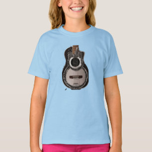 "Elegance in Ebony: Black Gitar Print T - Shirt" T-Shirt